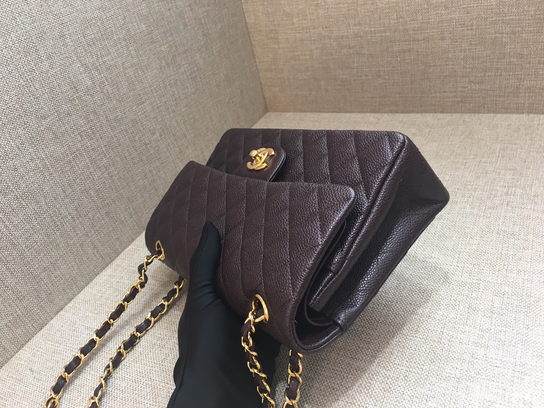 Medium Classic Flap Caviar Bag A01112 Dark Coffee/Gold